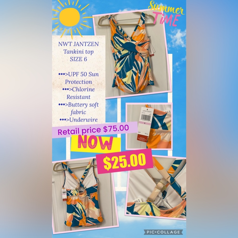 NWT JANTZEN Tankini- SIZE 6, BUTTERY SOFT FABRIC, Chlorine resistant & u…